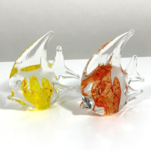 Glass Angel Fish Figurines Paperweights Home Office Decor Collectibles - Picture 1 of 11